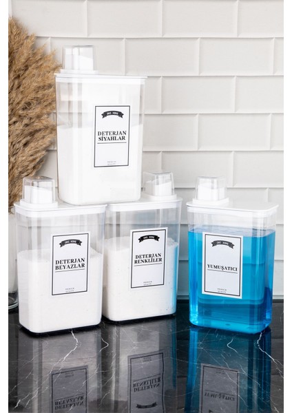 4'lü Deterjan Saklama Kabı Kendinden Ölçekli Renkli Beyaz Siyah Yumuşatıcı