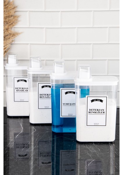 4'lü Deterjan Saklama Kabı Kendinden Ölçekli Renkli Beyaz Siyah Yumuşatıcı fiyatları
