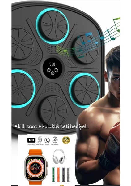 Boks Standı Yumruk Sayan Boks Makinesi Rgb Müzikli Genç Yetişkin Eldiven Hediyeli(BÜYÜK BOY)