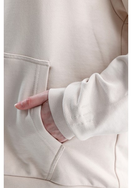 Ekru Relaxed Fit Unisex Hoodie %100 Pamuk Kapüşonlu Kanguru Cepli Düz Renk fırsatları