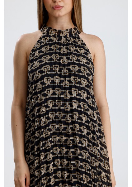 Astarlı Piliseli Uzun Abiye Desenli Şifon Elbise | ELB35127SF Zincir Desenli fırsatları