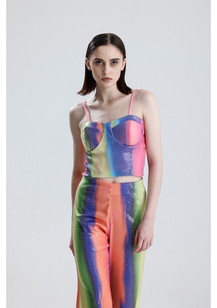 Abiye Takım Elbise | Ceket | Pantolon | Büstiyer 3 Lü Takım TK34264 Gökkuşağı