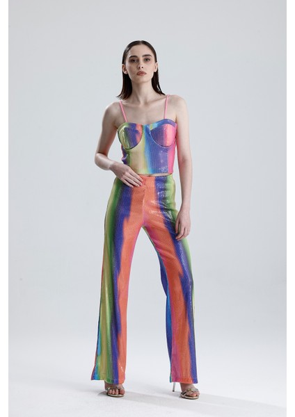 Abiye Takım Elbise | Ceket | Pantolon | Büstiyer 3 Lü Takım TK34264 Gökkuşağı