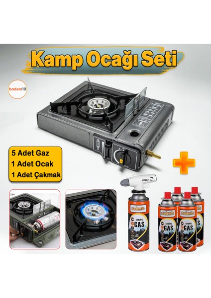 5'li Gaz Taşınabilir Portatif Kamp Ocağı Tekli Tek Gözlü Gri Renk Kartuşlu Piknik Tüp Bağlantı Ocak