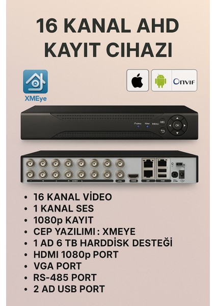 16 Kanal 5mp Ahd Dvr Xmeye Kayıt Cihazı fiyatları
