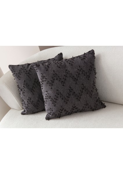 Ritim Desenli Punch Işlemeli Keten Kırlent Kılıfı 43X43CM, Dekoratif Kırlent Kılıfı