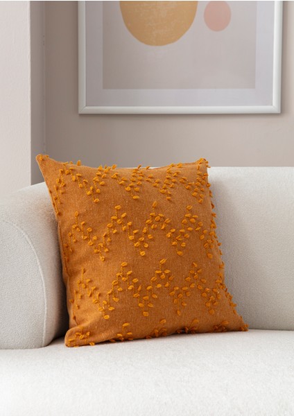 Ritim Desenli Punch Işlemeli Keten Kırlent Kılıfı 43X43CM, Dekoratif Kırlent Kılıfı