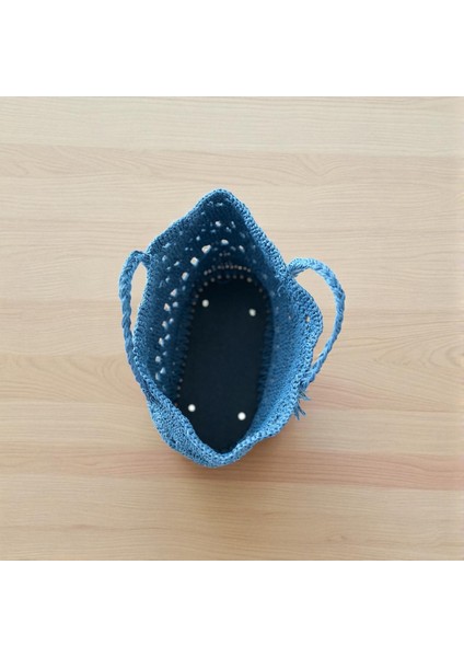 Kadın Mavi Kağıt Ip Örgü Çıtçıtlı El Omuz Çantası En 31 cm Boy 18 cm Derinlik 11 cm modelleri