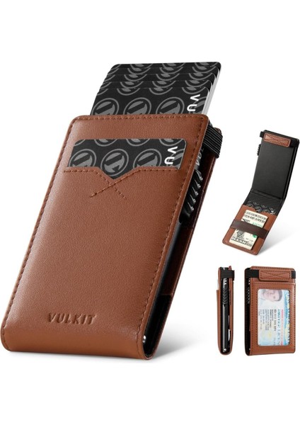 Rfıd Korumalı Pop Up Slim Cüzdan 8 Kartlık Deri Kartlık Id Pencereli