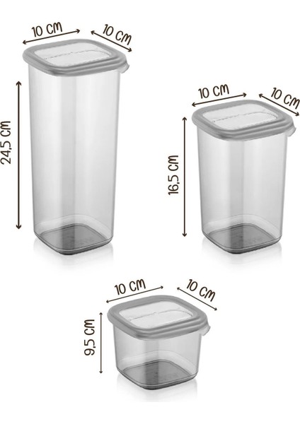 18'li Kare Saklama Kabı Seti, Farklı Boyutlarda, Sert Kapaklı, Etiketli, Gri Renk fiyatları