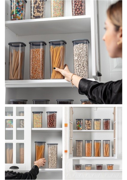 18'li Kare Saklama Kabı Seti, Farklı Boyutlarda, Sert Kapaklı, Etiketli, Gri Renk modelleri