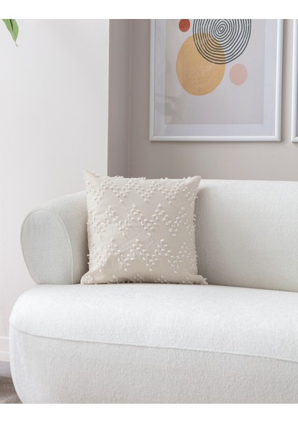 Ritim Desenli Punch Işlemeli Keten Kırlent Kılıfı 43X43CM, Dekoratif Kırlent Kılıfı
