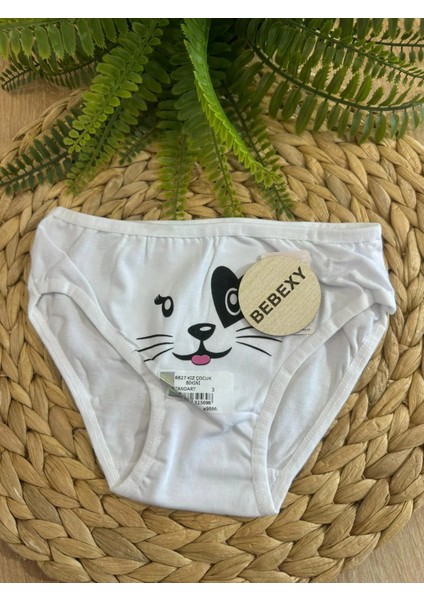 Kız Çocuk Külot Kedi Yüzlü Beyaz