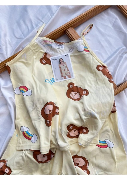 Ayıcık Desen Ip Askılı Şortlu Pijama T. modelleri