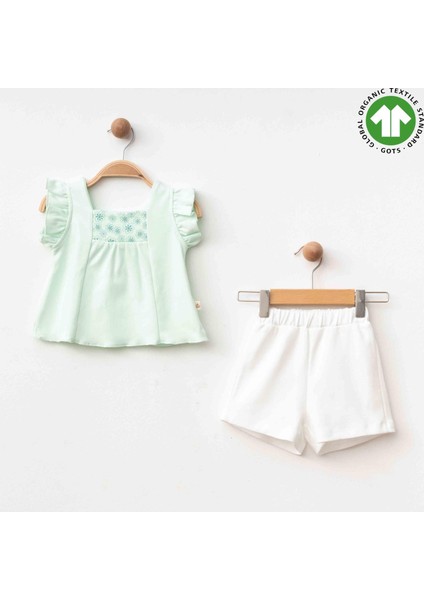 Çiçekli Kolları Fırfırlı Organik Alt Üst Bebek Takım modelleri