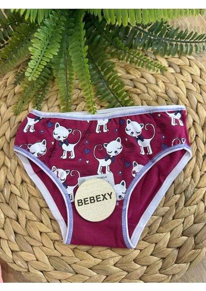 Kız Çocuk Külot Fiyonklu Kedi Bordo