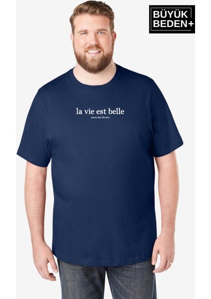 Süperlife Erkek Büyük Beden La Vie Est Belle Baskılı Bisiklet Yaka Tshırt SPR25BT910