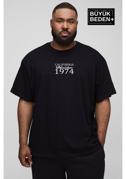 Süperlife Erkek Büyük Beden California 1974 Baskılı Bisiklet Yaka Tshırt SPR25BTS906