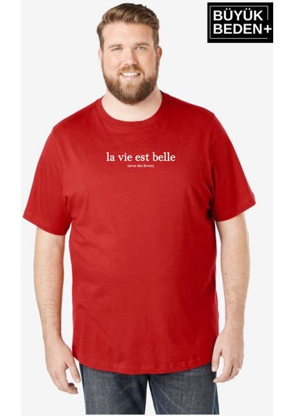 Süperlife Erkek Büyük Beden La Vie Est Belle Baskılı Bisiklet Yaka Tshırt SPR25BT910