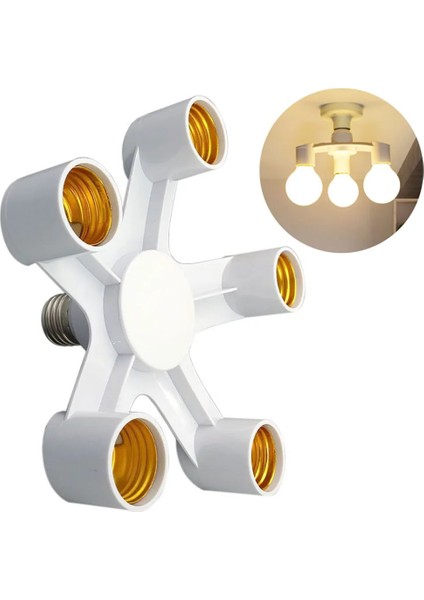 E27 LED Taban 220V Işık Vida Splitter Adaptör Lambası 110V Tutucu Soket Ampul Tutucu Dönüştürücü 5 In 1 Duy Lamba Çoklayıcı 5’li Beyaz