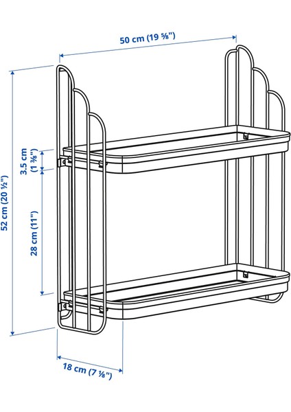 Apotekare Duvar Rafı Siyah 50X52 cm Modern Dekoratif Raf Salon Banyo Mutfak Şık Dayanıklı Kitaplık Organizer