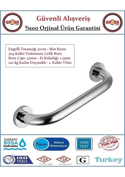 Engelli Tutunma Barı - Bedensel Engelli Küvet Tutunma Barı - 30cm fiyatları