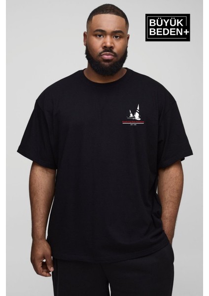 Süperlife Erkek Büyük Beden Yelken Baskılı Bisiklet Yaka Tshırt SPR25BTS903