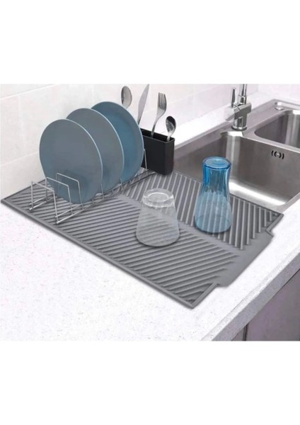 44X33 cm Antrasit Silikon Bulaşık Kurutma Matı, Şık ve Kullanışlı Bulaşıklık Aksesuarı