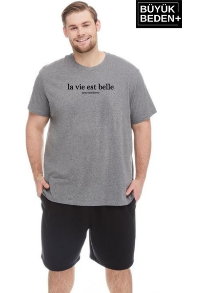 Süperlife Erkek Büyük Beden La Vie Est Belle Baskılı Bisiklet Yaka Tshırt SPR25BT910