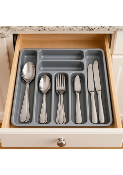 Yüksek Kapasiteli 7 Bölmeli Çekmece Içi Organizer Gri