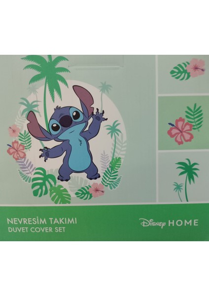 Tek Kişilik Disney Lisanslı Lastikli Çarşaf Çocuk Nevresim Takımı Mint Stitch Summer fiyatları