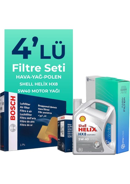 Fiat Linea 1.4 T-Jet Benzin Filtre Bakım Seti Shell Motor Yağlı (2009-2017) 4 Lü