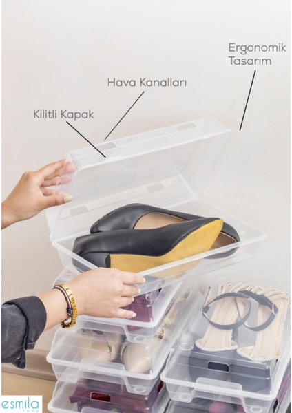 10 Adet Şeffaf Kadın Ayakkabı Saklama Kutusu Düzenleyici Organizer