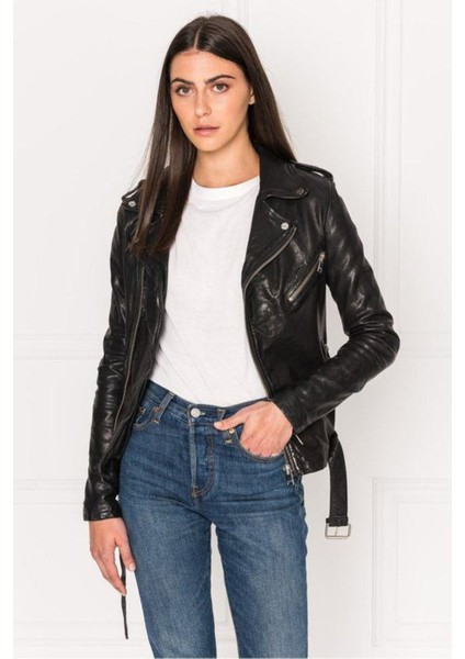 Hakiki Deri Siyah Rhoda Kadın Ceket