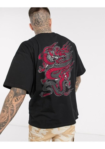 Unisex Siyah Chinesebox Oversize T-Shirt