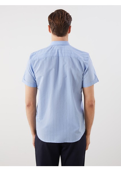 Yeni Sezon Regular Fit Kisa Kollu Cizgili Poplin Erkek Gomlek - S5QI80Z8 fırsatları