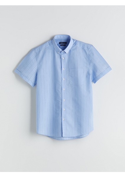Yeni Sezon Regular Fit Kisa Kollu Cizgili Poplin Erkek Gomlek - S5QI80Z8 indirimleri
