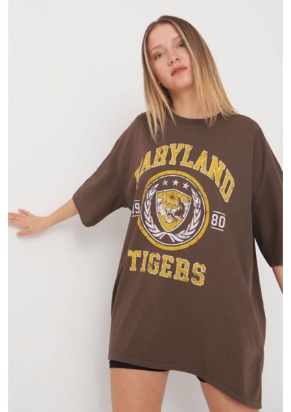 Baskılı Oversize Kahverengi T-Shirt fırsatları