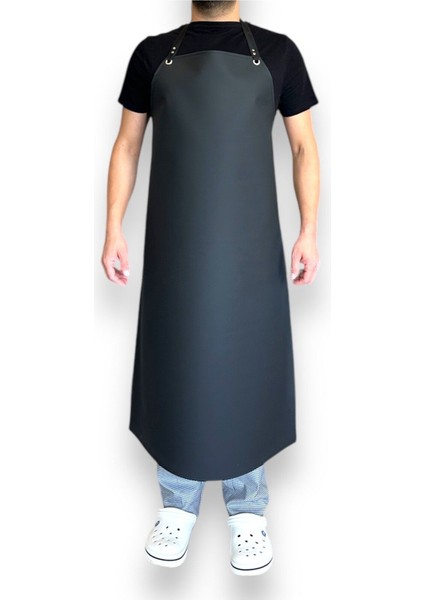 Su Geçirmez Suni Deri Kasap Bulaşık Önlüğü, Siyah