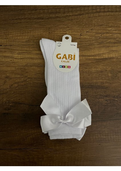 Kurdele Fiyonk Detaylı Kız Çocuk Pamuklu Diz Altı Çorap Kurdela