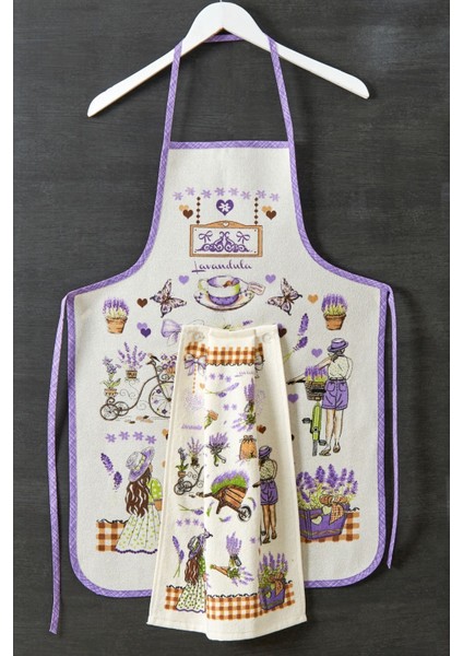 Lavanta Desenli Sıvı Geçirmez Mutfak Önlüğü, Mavi Renkli, Havlulu Tasarım fiyatları