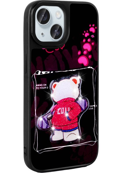 Apple iPhone 15 Kılıf Parlayan Kabartmalı Ikonik Figürlü Arth Amas Silikon Kapak-Mor fırsatları