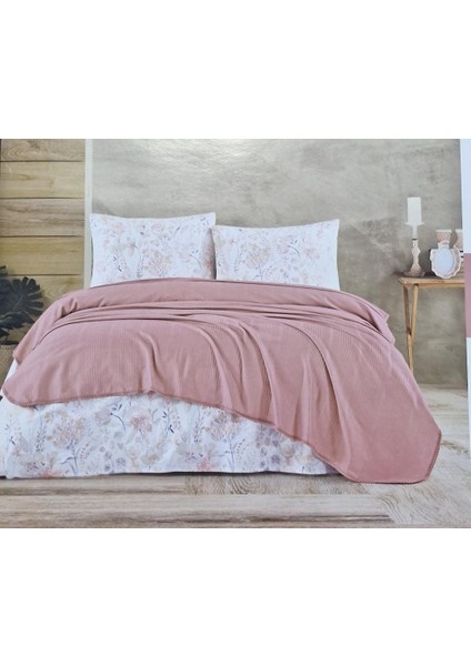 Şık Dantelli 3 Parça Tek Kişilik Pike Takımı - %100 Pamuk Kumaş - Gül Kurusu fiyatları