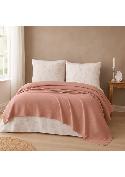 Şık Dantelli 3 Parça Tek Kişilik Pike Takımı - %100 Pamuk Kumaş - Gül Kurusu modelleri