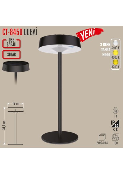 -CT-8450-DUBAI Solar Şarjli Masa Lambasi Trnhl fırsatları