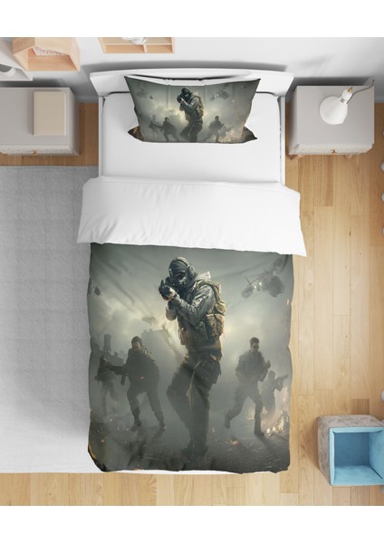 Ghost Cod 3D Dijital Baskılı Tek Kişilik Çarşafsız Genç Nevresim Takımı
