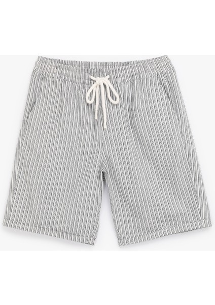 Pamuk Keten Karışımlı Cep Detaylı Beli Bağcıklı Bermuda Şort