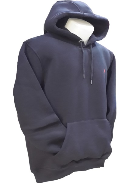 Erkek Kapüşonlu Bağcıklı Kanguru Cepli Lacivert Sweatshirt Esk-Plb