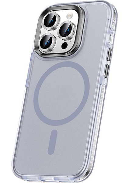 Apple iPhone 15 Pro Kılıf Airbagli Magsafe Wireless Şarj Özellikli Lens Koruyuculu Mtsc Klaptika Kapak-Gri