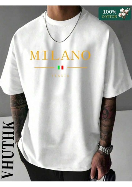 Unisex Milano Baskılı Oversize %100 Pamuk T-Shirt